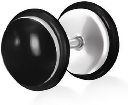 Urban Male Round Stainless Steel Fake Ear Expander Earring With Black Resin Design 9mm