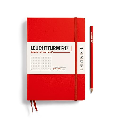 Image of LEUCHTTURM1917 - Notebook Hardcover Medium A5-251 Numbered Pages for Writing and Journaling (Red, Dotted)
