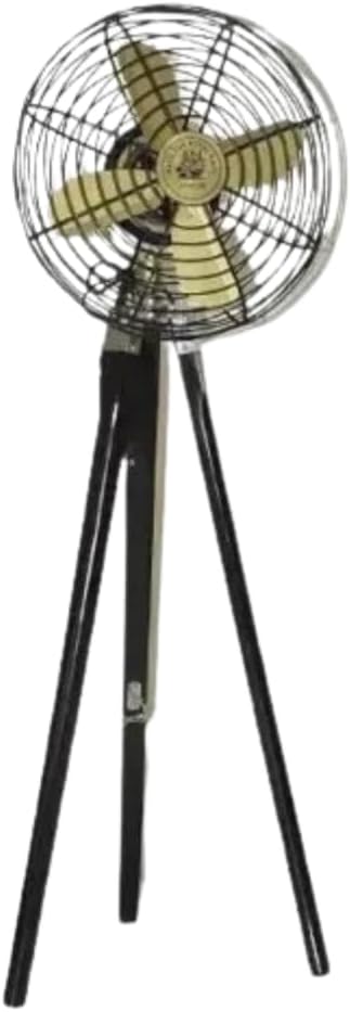 Vintage Style Royal Navy Tripod Floor Fan, Antique Design with Wooden Stand, Black and Gold, Home Decor