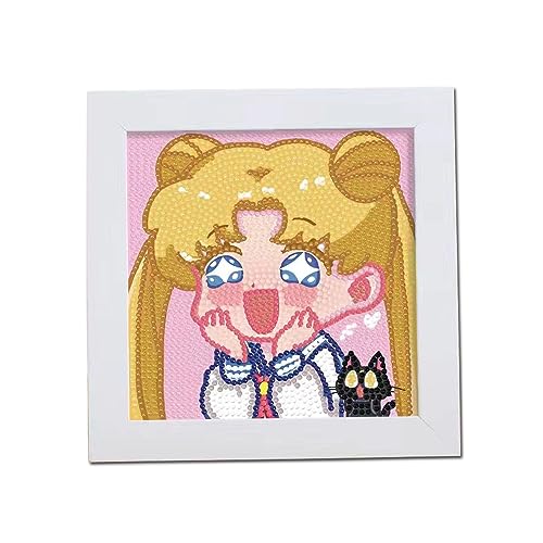 PERFECTSIGHT Cute 5D Diamond Art Kits with Wooden Frame Kawaii DIY Painting Art for Adults Teen Diamond Arts and Crafts Sets Big Gem Full Drill Diamond Dots for Women Beginners (Moon)