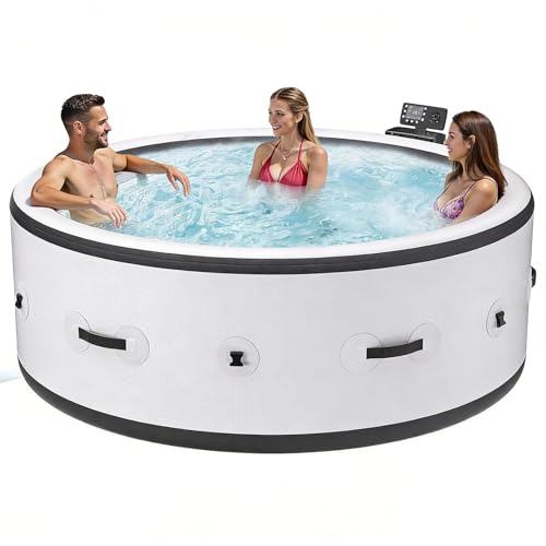 SHUMIAO Grande Vasca Idromassaggio Rotonda Portatile per 4-6 Persone, Spa da Esterno con 150 Getti d'Aria, Pompa di Riscaldamento E Copertura Isolante, 81" X 28", per Patio, Giardino E Spazi Aperti