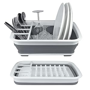 BNYD Plastic Collapsible Dish Drying Rack, Foldable Dinnerware Drainer Organizer for Storage,Kitchen