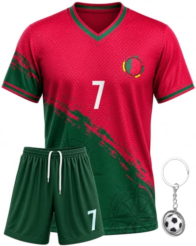 Kids Soccer Jersey and Shorts Training Set - Breathable Soccer Uniform and Fans Jerseys Gift,Size 4-14 Years (US, Age, 6 Years, 7 Years, Red, Portugal)