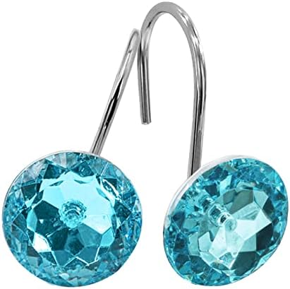 MitoVilla Teal Blue Shower Curtain Hooks Rings, Durable Metal Shower Hooks for Turquoise Shower Curtain & Liner, Aqua Rust Proof Shower Rings for Curtain and Shower Rod, 12 Pack Bathroom Set