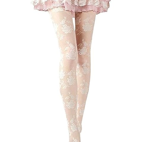 Bodhi2000 Women Sexy Floral Rose Lace Stockings Panty Hose Hosiery Tights - White Cover