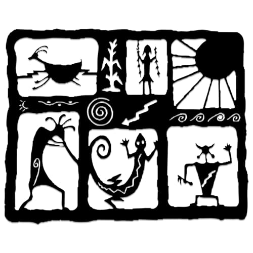 Tribal Petroglyph Figures Metal Wall Art Metal Outdoor Decor Metal Signs Wall Art Decor Rustic Boho Artwork Exquisite Wall Decoration for Living Room Bedroom Office (Black,12 Inches)