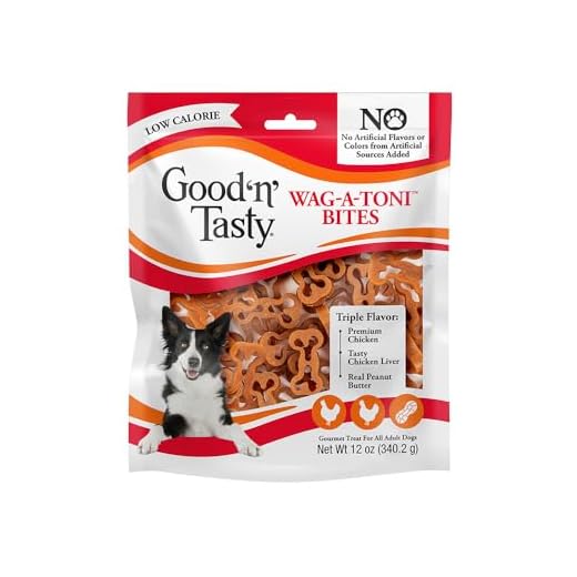 Good ‘n’ Tasty Triple Flavor Wag-A-Toni Bites, Low-Calorie Pasta-Shaped Dog Treats, Made with Real Chicken, Tasty Chicken Liver & Real Peanut Butter, Perfect Reward or Training Treat, 12 oz