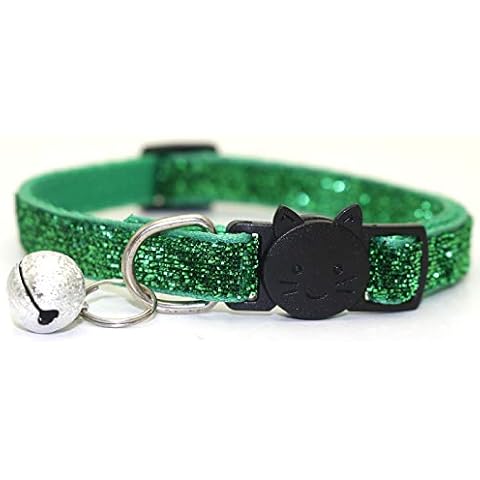 FairOnly Pet Safety Buckle Patch Cloth Bell Shirmmering Adjusted Collar for Cat Dog Small Dog green Glitter velvet collar Necessities Cover