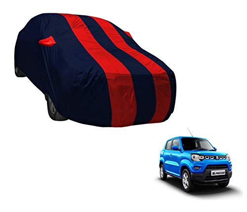 Image of Auto Hub Car Cover Compatible with Maruti S-Presso with Weather Proof, Mirror Pocket, Triple Stitched, S-Presso Car Cover- Navy-Red