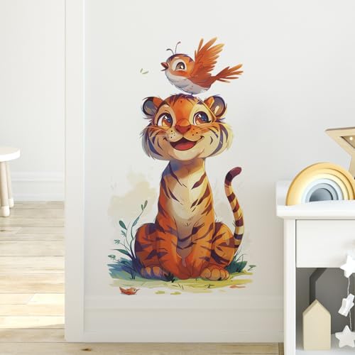 Vinilo decorativo infantil tigre y pájaros adorable miniatura 5