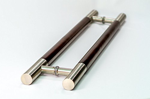 36 Inch Round Shape Stainless Steel Modern Contemporary Entry Door Handle Bar Ladder Pull Shower Glass Sliding Barn Door Interior Exterior Door Pull Push Dark Mahogany Birch Wood Brushed Ends Finish #TOP3