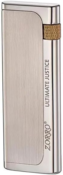 Zorro Slim Butane Gas Lighter, Ultra-Thin Zinc Alloy Body with Side-Slip Ignition and Pure Copper Grinding Wheel Silver