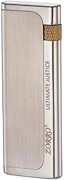 Zorro Slim Butane Gas Lighter, Ultra-Thin Zinc Alloy Body with Side-Slip Ignition and Pure Copper Grinding Wheel Silver