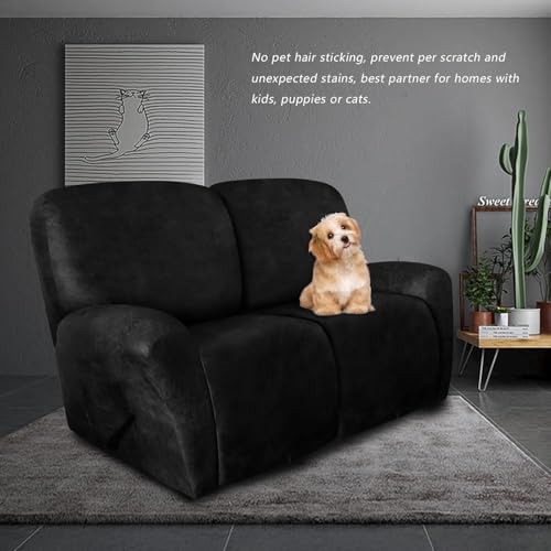 Image of molasofa Loveseat Recliner Slipcovers - 6 Pieces Stretch Leather Like Recliner Sofa Covers for 2 Seat Dual Reclining Loveseat Couch Furniture Protector with Elastic Bottom (Black)