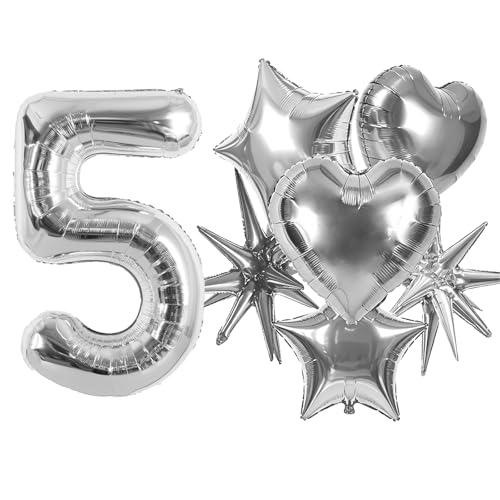 Image of TONIFUL 5th Birthday Balloons Kit 40Inch Silver Large Number 5 Foil Balloon