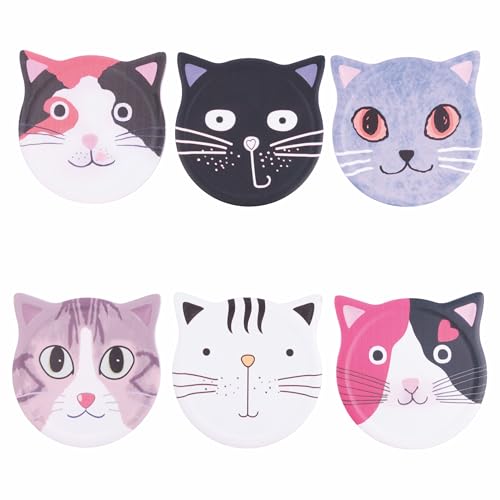 Set mit 6 dekorativen Fliesen 10,5 x 10,8 cm aus Keramik, Unterseite aus Kork, Cats