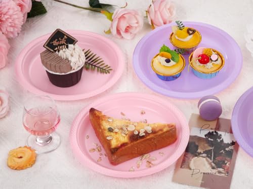 WELLIFE Pastel Party Plates, 300 Pink & Lavender 9" Disposable Dessert Plates