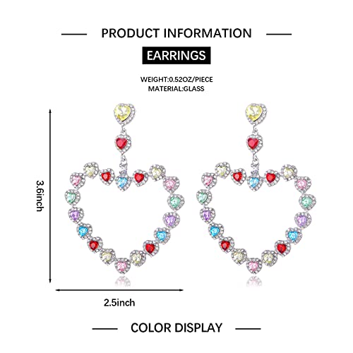 Kiszu Rhinestone Heart Dangle Earring For Women Girls Big Love Sparkly Crystal Geometric Statement Drop Stud Earring Silver Post Trendy Gifts For Her Mom Wife Valentines Birthday Anniversary (Multi-Color2) #TOP1