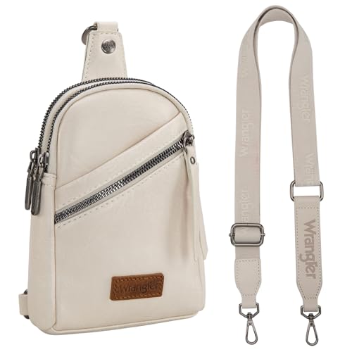 Image of Wrangler Small Sling Bag for Women, Leather Crossbody Bags Cross Body Purse Fanny Packs with Adjustable Strap for Gift