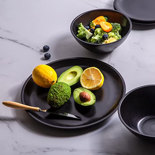 Gbhome Stoneware Dinnerware Sets,Speckled Handcrafted Ceramic Plates And Bowls Sets,Highly Chip& Scratch Resistant | Dishwasher & Microwave& Oven Safe Dishes Set- Service For 4 (16Pc) -Matte Black #TOP7