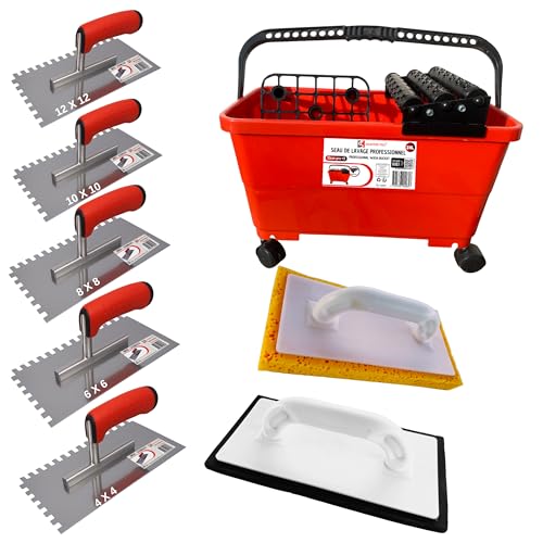 Kit Joint Seau de nettoyage joint carrelage 24 litres Clean pro +3 + Taloche à jointer + Taloche à nettoyer + 5 Peignes à colle - Shaffer Pro
