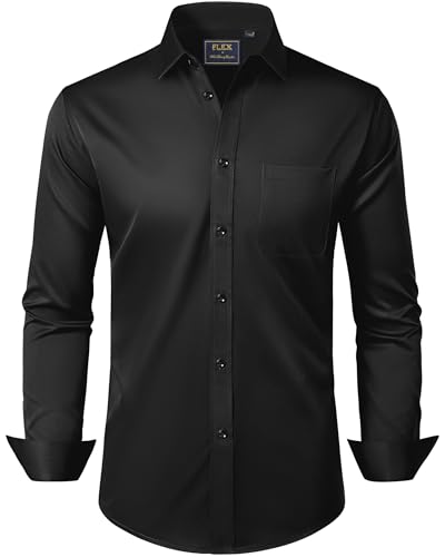 J.VER Hemd Herren Langarm Schwarz Herrenhemd Freizeithemden Business Casual Modern Hemden Stretch Hochzeit Bügelfrei Oberhemden L