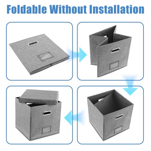 2 Pack Vinyl Record Storage Box, 13 Inch Lps Organizer with Lid, Play Music Collection Holder, Holds 100+ Albums, Stackable Crate with Handles for Home, Office, Studio