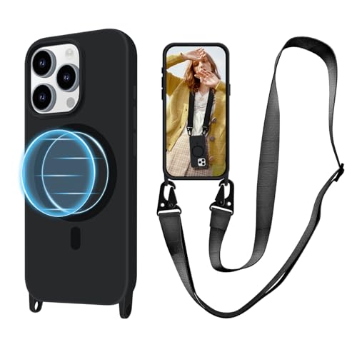 VooDirop for iPhone 15 Pro Case with Lanyard [Compatible with MagSafe] Crossbody Phone Case with Neck Strap Adjustable Magnetic Phone Cover for iPhone 15 Pro 6.1 Black