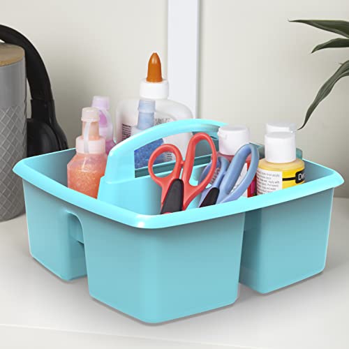 Image of Storex 3-Compartment Small Caddy - Multipurpose Classroom Organizer with Handle, Teal, 6-Pack (00952U06C), 9.25 x 9.25 x 5.25 Inches