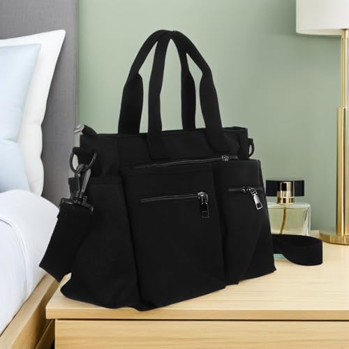 Paquet à main nylon côtelé noir multi-compartiments chic pour femme active