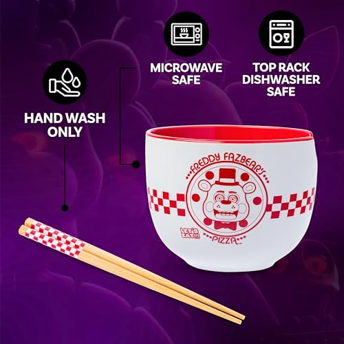 Silver Buffalo Five Nights at Freddy's Freddy Fazbear Pizza Box Ceramic Ramen Noodle Rice Bowl with Chopsticks and Spoon, Microwave Safe, 20 Ounces - Image 4