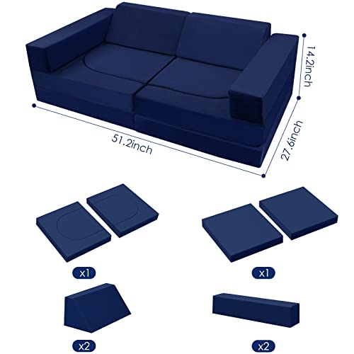 Memorecool 10-Piece Kids Couch Sofa, Modular Toddler Couch For Playroom Bedroom, Fold Out Couch Play Couch For Kid Girl Boy, Kids Convertible Sofa Sectional Foam Playset Couch Set, Navy #TOP2