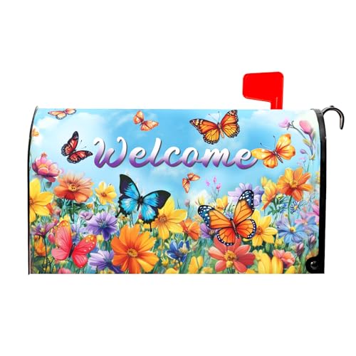 Spring Magnetic Mailbox Cover Yellow Floral Mailbox Cover Magnetic Standard Size 18 X 21 Inch Butterfly Flower Welcome Mailbox Post Cover Mailbox Wraps Mailbox Decor for Home Garden Outdoor Yard