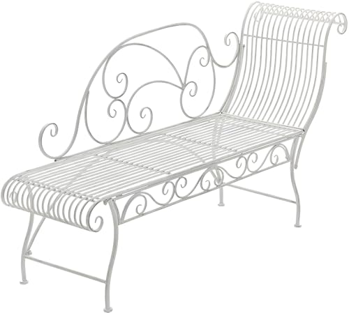 CLP Banc de Jardin en Fer Karma, Récamière Gauche, Style Maison de Campagne, 156 x 46 cm (jusqu'à 5 Couleurs au Choix), Blanc Antique