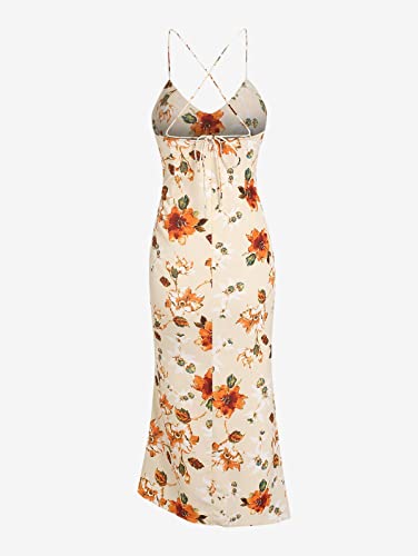 Zaful Women's Sleeveless Cinched Flower Print Ruched Slit Slinky Slip Mini Cami Dress (B-Light Coffee, S) #TOP1