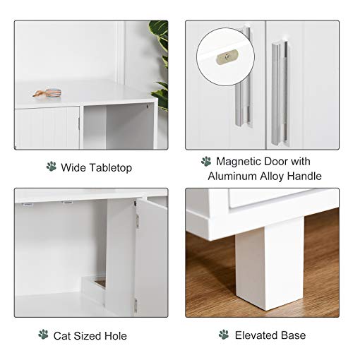 Pawhut Wooden Cat Litter Box Enclosure & House, Kitty Hidden Washroom, With End Table Design, Scratcher, & Magnetic Doors, White #TOP5