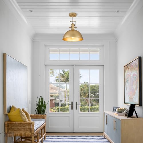 Image of 12 Inch Gold Modern Pendant Lights for Kitchen Island 1 Pack | ETL Certificate, Easy to Install,Adjustable Height Cord,Vintage Industrial Dome Hanging Light Fixtures