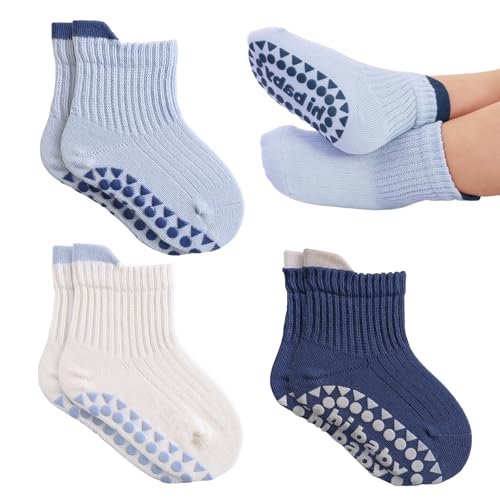 Hianjoo 3 paires de chaussettes pour bébés, chaussettes antidérapantes ABS pour tout-petits, chaussettes anti-glisse pour bébés filles et garçons, 0-5 ans