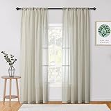 MYSKY HOME Crushed Voile Sheer Curtains for Living Room Rod Pocket Window Treatment Crinkle Sheer Curtains(2 Panels, 51' x 84', Wood Beige)