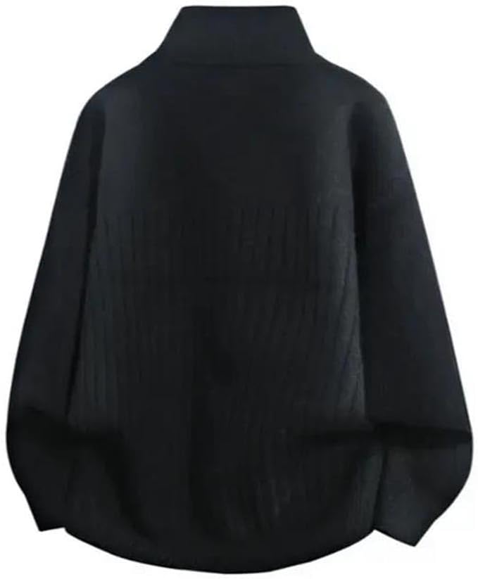 Men's Zipper Knitted Cardigan Men's Casual Winter Outerwear High Collar Solid Color Slim Fit Sweater