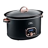 Cooks Professional Digital Slow Cooker 8L with Glass Lid, Cool Touch Handles, Dishwasher Safe Bowl, 2 Heat Settings & Keep Warm & Delay Functions | X-Large One Pot Cooking Machine | Black & Rose Gold