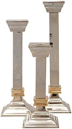 GAC Tall Nickel Silver Candlestick Holder Set 10", Art Deco Style Silver Candle Holder Pair for Taper Candles, Decorative Candlesticks