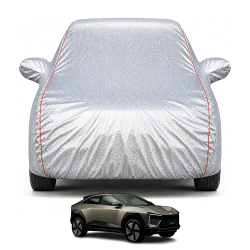 Image of Premium Car Cover for Mahindra BE6 2024-2026 Models | Waterproof, UV & Dust Protection | Mirror & Antenna Pocket | Triple Stitched, Soft Inner Lining, Belt & Buckle (Metalic Silver)