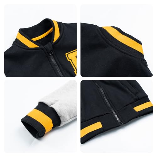 Image of Volunboy Kids Baseball Jacket Varsity Letterman Coat Fall Winter Fleece Bomber Vintage Outerwear