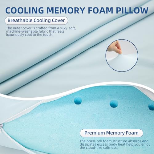 Image of HIMOON Cooling Memory Foam Pillow, Bed Pillow for Sleeping, Standard Size, Breathable Memory Foam, Premium Support with Washable Cover for Back, Side and Stomach Sleepers (2 Packs)