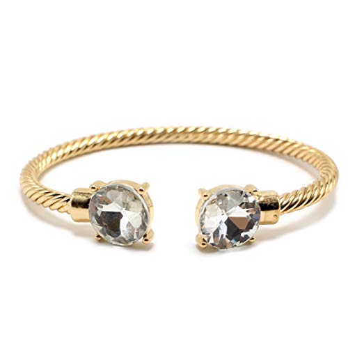 Fashion Brass Open Cable Wire Stackable Bangle with 12mm Crystal Rhinestone for Women & Girls Fashion