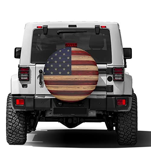 Image of American Flag Reclaimed Wood Spare Tire Cover Dust-Proof Wheel Tire Cover Fit Trailer, RV, SUV and Many Vehicle 15 Inch