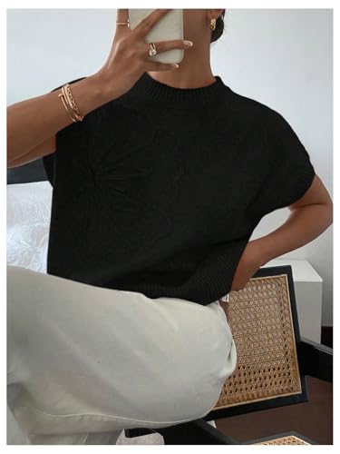Image of SOLY HUX Women's Short Sleeve Sweater 3D Floral Sweaters Pullover Tank Tops Knit Vest Trendy Fashion Clothing