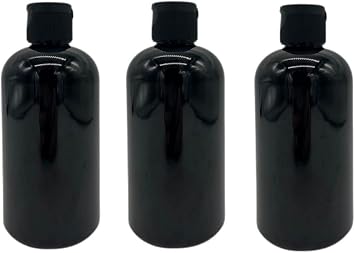 Natural Farms 8 oz Plastic Black Boston BPA FREE Bottles - 3 Pack Empty Refillable Containers - Essential Oils - Aromatherapy - Black Snap cap - Made in the USA