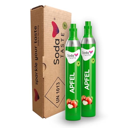 SodaTASTE CO2-Zylinder kaufen 2er-Pack (Reservezylinder) für Wassersprudler, mit natürlichem Apfel-Aroma, ohne Sirup, für bis zu 120l gesprudeltes Wasser mit Geschmack, zuckerfrei